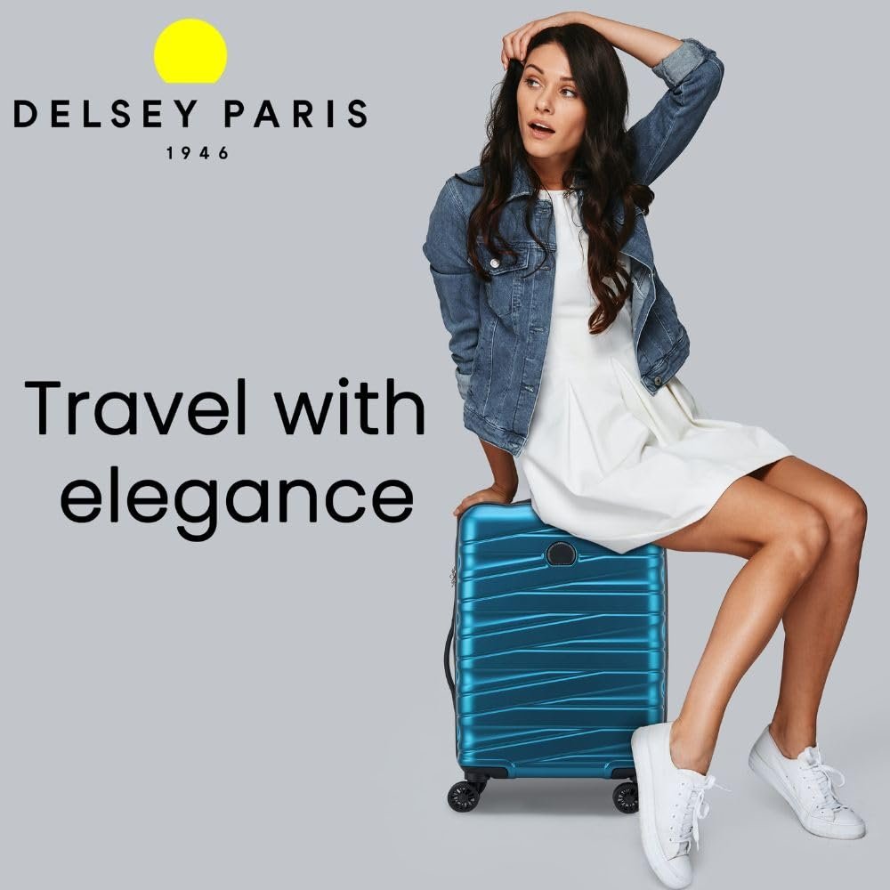 DELSEY PARIS Tiphanie 66 cms Medium Check-in Polycarbonate Hardsided 8 Wheels Spinner Luggage/Suitcase/Trolley Bag for Travel with TSA Lock- Blue - Image 2