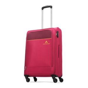Aristocrat Medium Oasis Plus Size Soft Check in Luggage (69 Cm) | Spacious Polyester Trolley with 4 Spinner Wheels and Combination Lock | Dazzling Red | Unisex| 5 Year Warranty