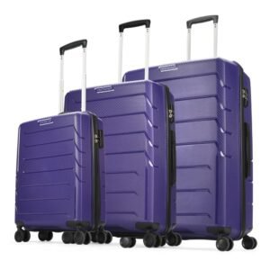 Aristocrat Chroma Set of 3 Hard Spinner Luggage (55+65+75Cm) Robust Construction with Strong Wheels, Rust-Free Trolley, Secured Zip and Combination Lock|Purple, Small, Medium, Large | 7-Year Warranty
