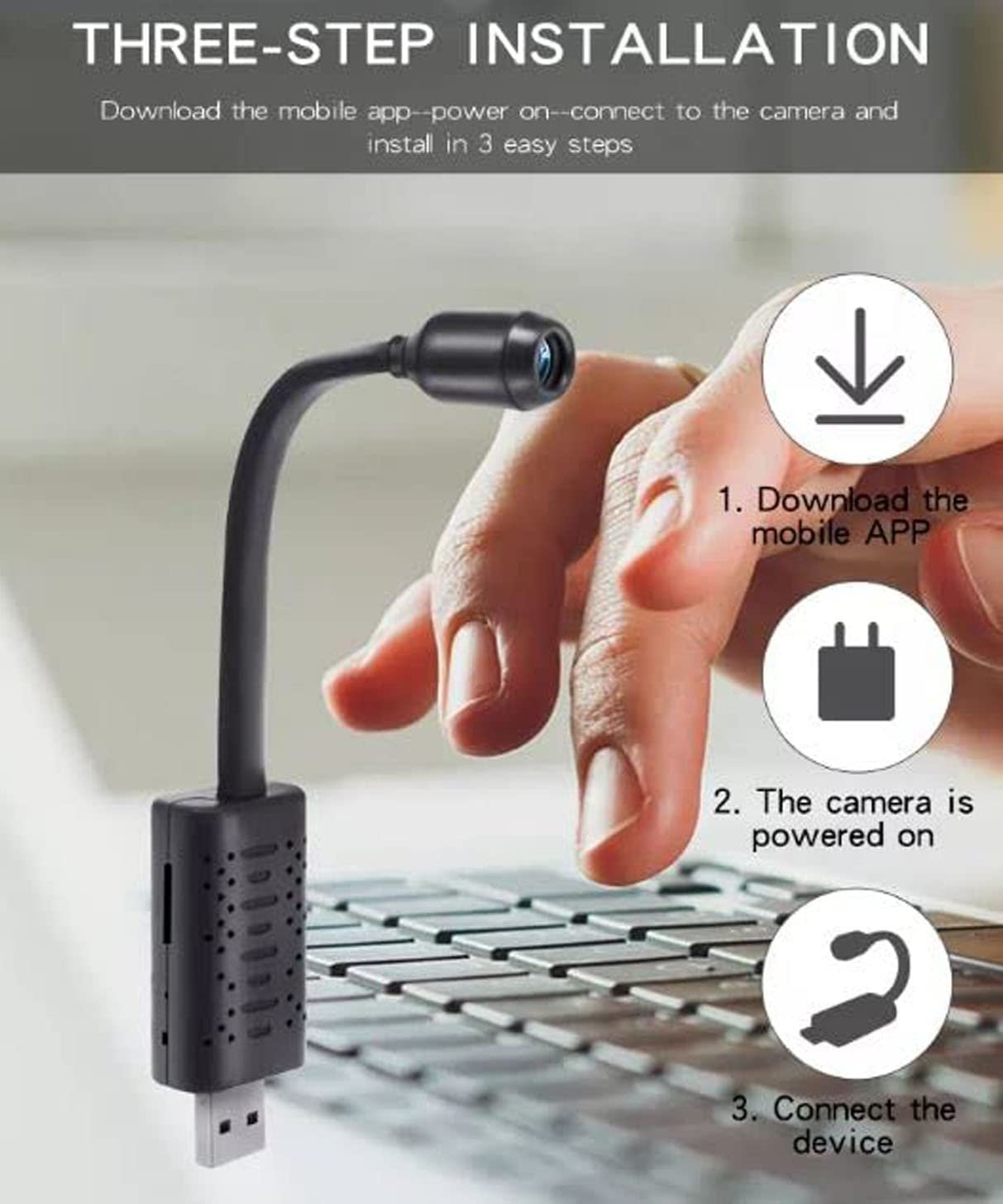 WiFi 1080p FHD Camera with Live View Audio Video Recording, Work with Power Only, Easy to use, App - V380 Pro. - Image 3