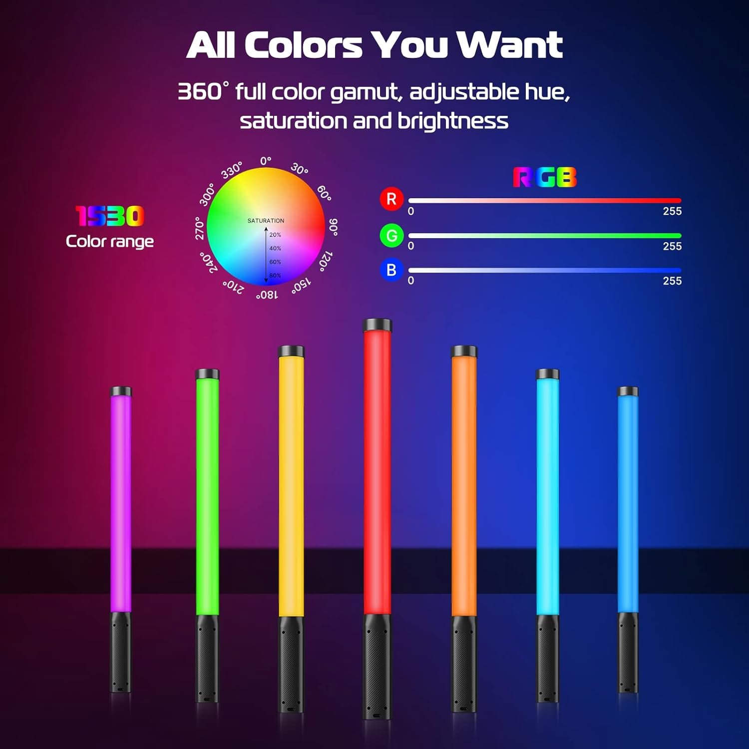 Ulanzi VL119 RGB LED Light Wand, 360°RGB Video Wand Stick for Photography, 2600mAh Built-in Rechargable Cube Light, 2500-9000K Dimmable Camera Light w LCD - Image 2