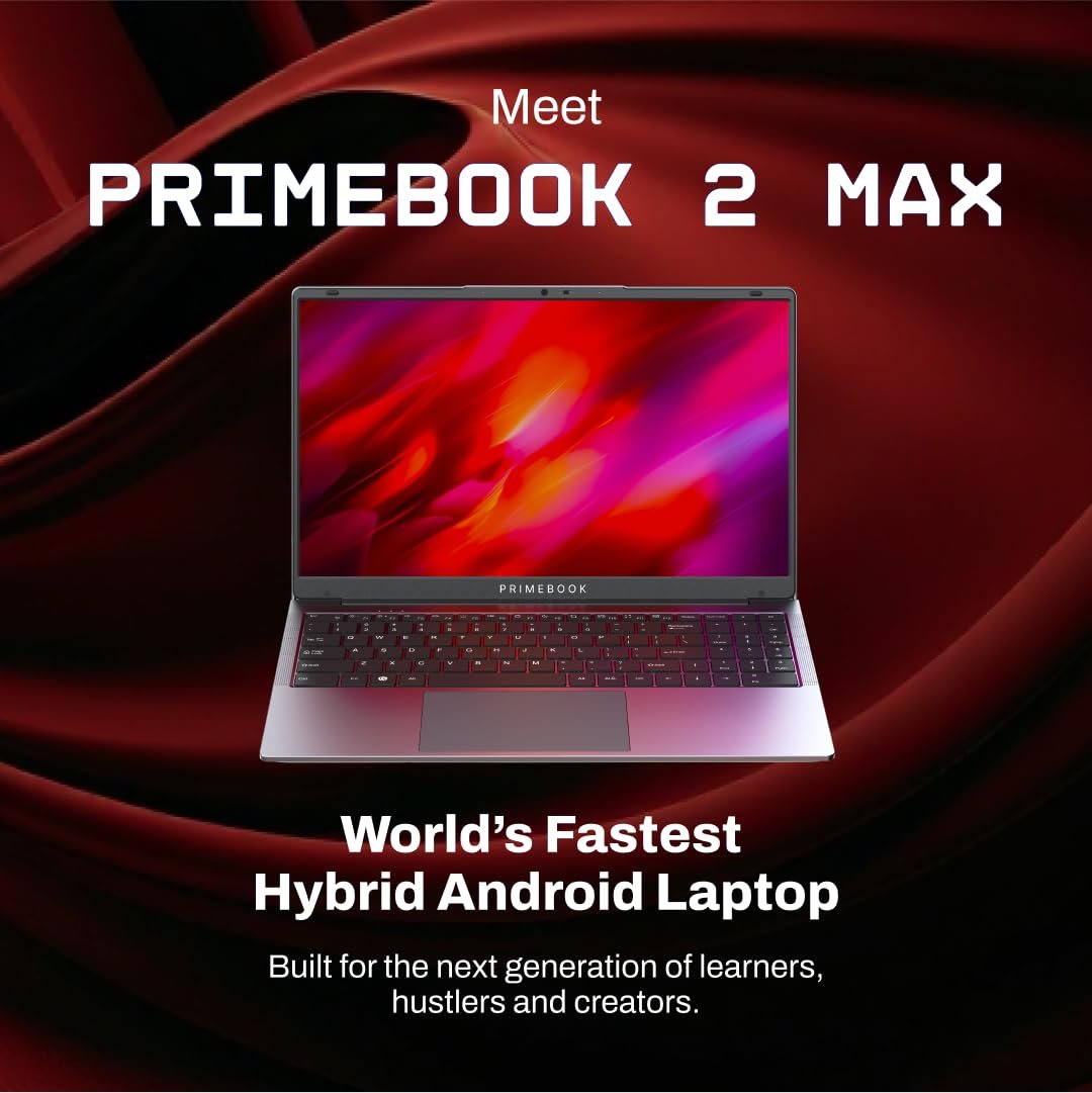 Primebook 2 Max 2025 (New Launch) | 8GB RAM, 256GB UFS Storage | 15.6-Inch Full HD IPS Display | 12hrs Battery | MediaTek Helio G99 | Android 15 (PrimeOS 3.0) | Backlit Keyboard | in-Built AI | Gray