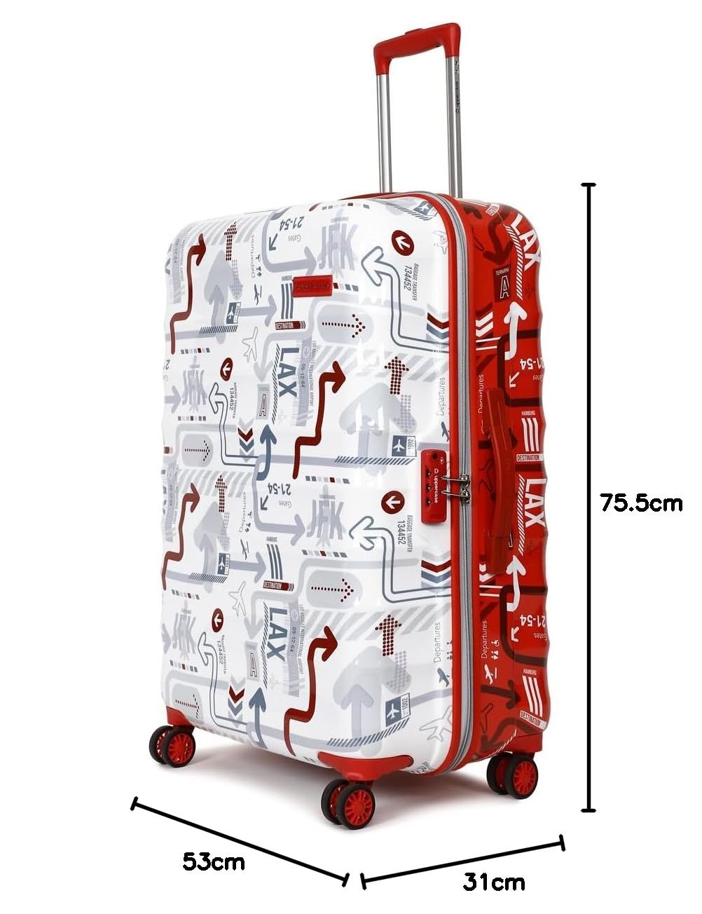 uppercase Polyester Jfk Duo Inline Trolley Bag Set Of 3 (Small,Medium,Large)|Hardshellsided Cabin&Check-In Luggage|Combination Lock|Sustainable 8 Wheel Inline Trolley Bag||(White&Red),H-75.5 cms - Image 6
