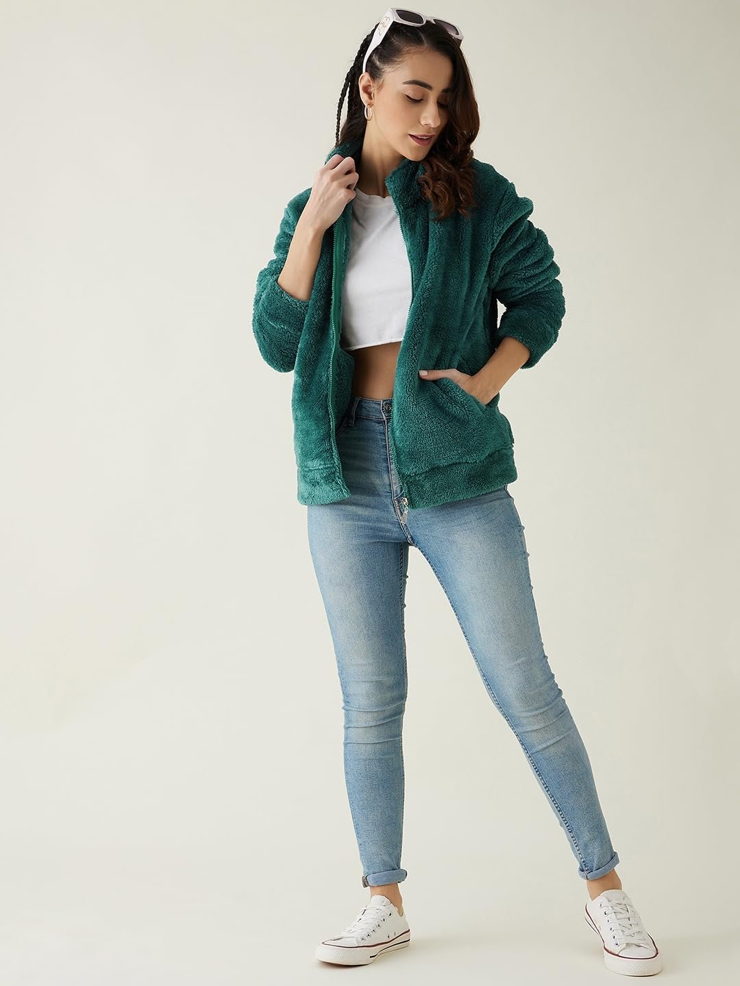 Modeve Women Solid Full Sleeve Fur Standard Length Jacket For Winter - Image 3