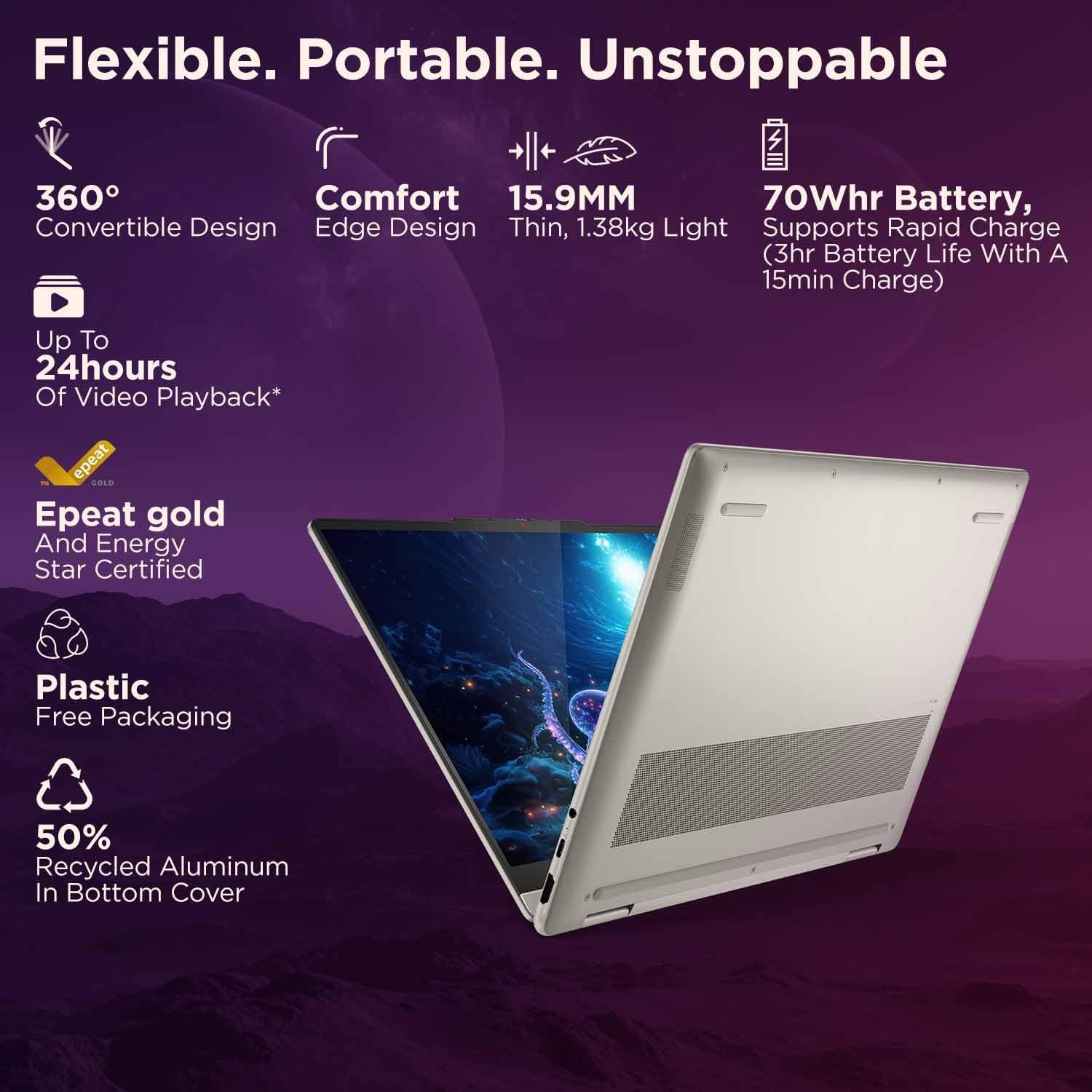 Lenovo Yoga 7 2-in-1 Intel Core Ultra 7 258V,Copilot+ AI PC(32GB RAM/1TB SSD/14(35.5cm) WQXGA+ OLED/47 Tops/Win 11/Office Home 2024/Yoga Pen/1Year ADP/Seashell/1.38Kg),83JQ000NIN Convertible Laptop - Image 6