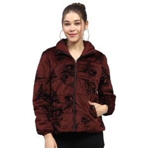Monte Carlo Womens Printed Dark Brown Collar Full Sleeve Jacket
