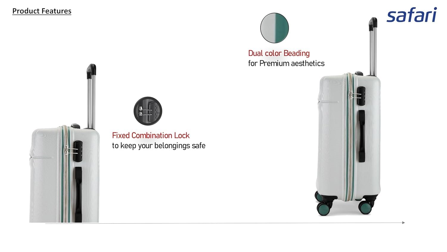 Safari Oculus 8 Wheels, Anti-Theft Zipper (Cabin & Check-in) Polycarbonate Trolley Spinner Luggage Set of 3, 55Cm, 65Cm & 77Cm, Small, Medium, Large (Cloud Grey) - Image 5