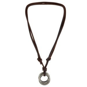 Young & Forever Gift Boho Bohemian Vintage Double Ring Mens Accessories Adjustable Leather Cord Pendant Locket Necklace Neck Chain for Men Fashion Jewellery for Mens and Boys
