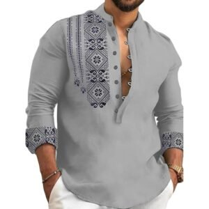 DEELMO Men’s Cotton Blend Mandarin Collar Self One Design Full Sleeve Casual Short Kurta