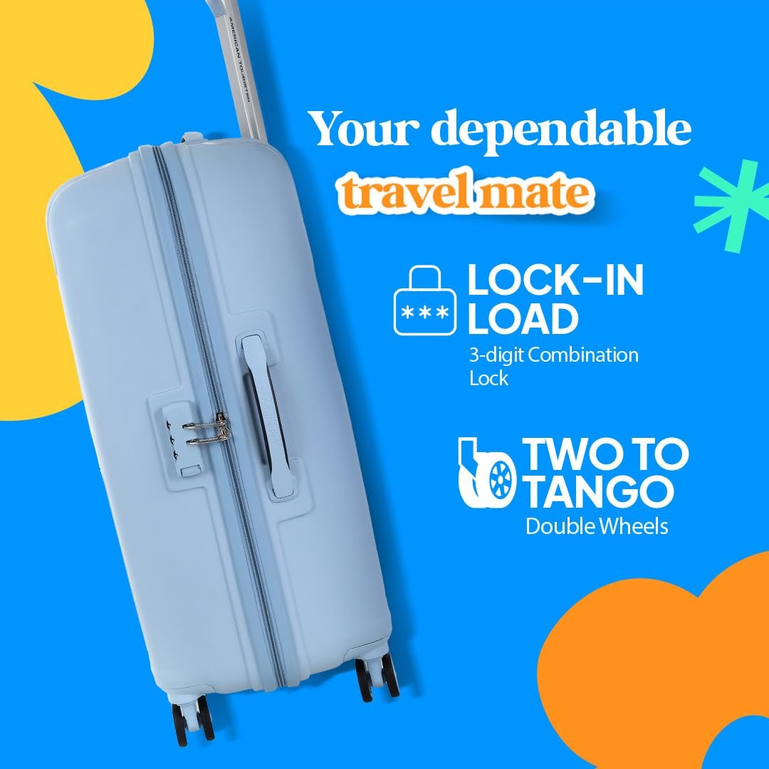 American Tourister Large Ivy 2.0-8 Wheel, 79 CM Hard PP Check-in Suitcase for Travel/Trolley Bag for Travel/Travel Bag with Combination Lock & Smooth Sliding Double Wheel - Blue Frog - Image 3