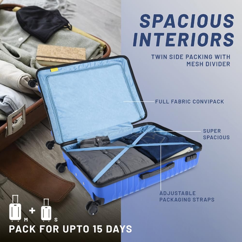 Aristocrat Harbour Set of 2 Trolley Bag 55, 66 cm | Small+Medium | Polypropylene Hard Luggage | Smooth 8-Wheel Suitcase | Combination Lock with Sturdy Zipper | 7-Year Warranty - Unisex (Blue) - Image 6