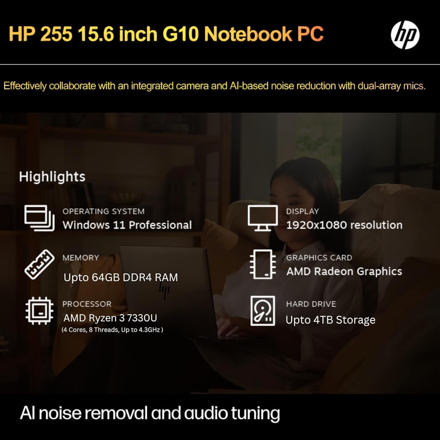 HP 255 G10 Laptop for Home or Work, 16GB RAM, 512GB SSD, 15.6" Full HD, Ryzen 3 7330U (Beat Intel i5-1135G7), HDMI, USB-C, Windows 11 Pro, Business and Fun Ready - Image 3