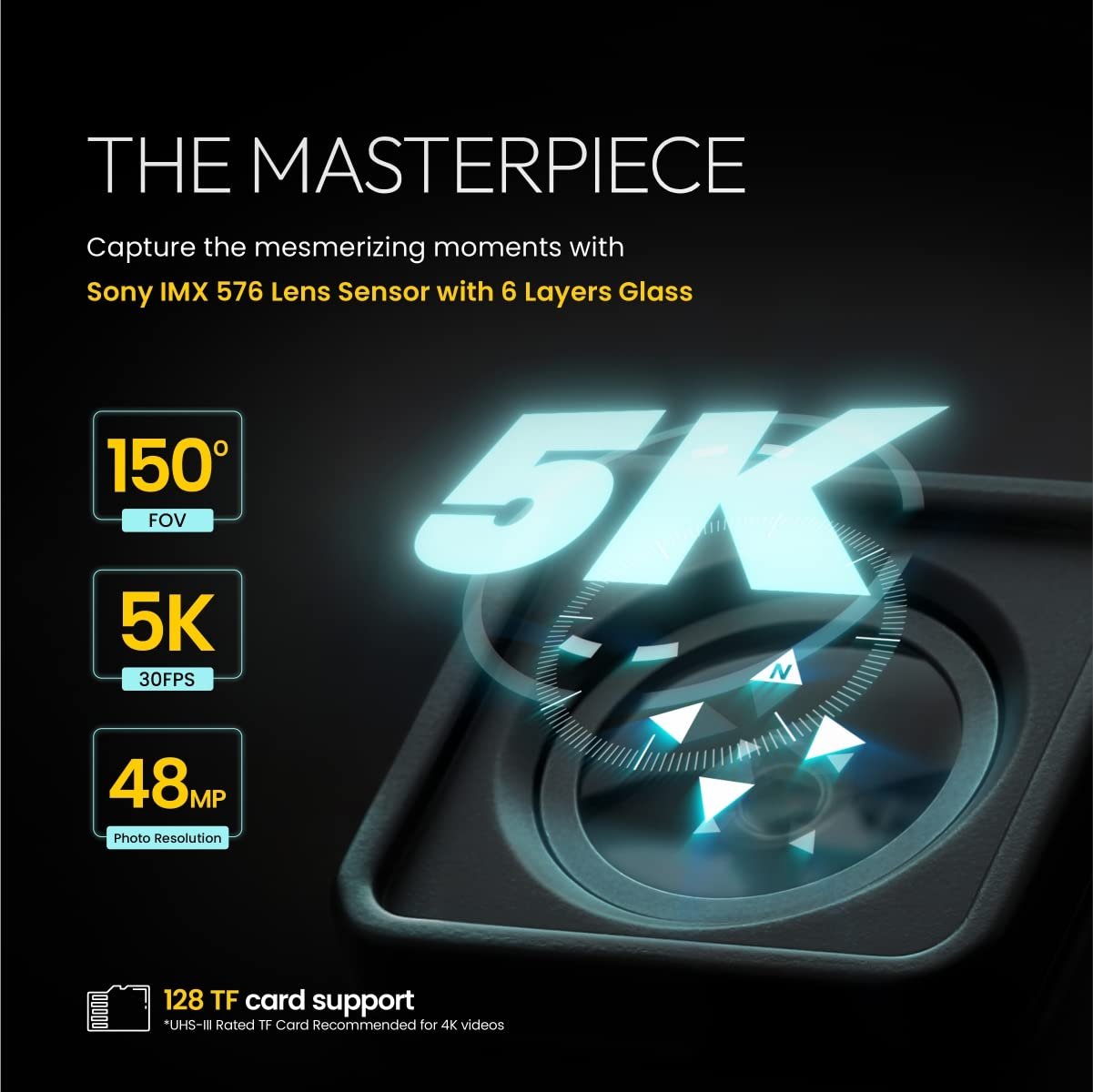 Digitek GoCAM DAC-101 5K 30FPS 48MP WiFi Action Camera with Dual Touch Screen, 150° Wide Angle, 6-Axis EIS, External MIC, Waterproof Case, 2×1350mAh Batteries & Accessories Kit (Black). - Image 4