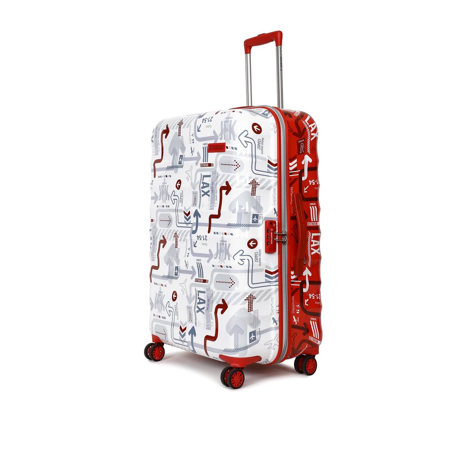 uppercase Polyester Jfk Duo Inline Trolley Bag Set Of 3 (Small,Medium,Large)|Hardshellsided Cabin&Check-In Luggage|Combination Lock|Sustainable 8 Wheel Inline Trolley Bag||(White&Red),H-75.5 cms - Image 5