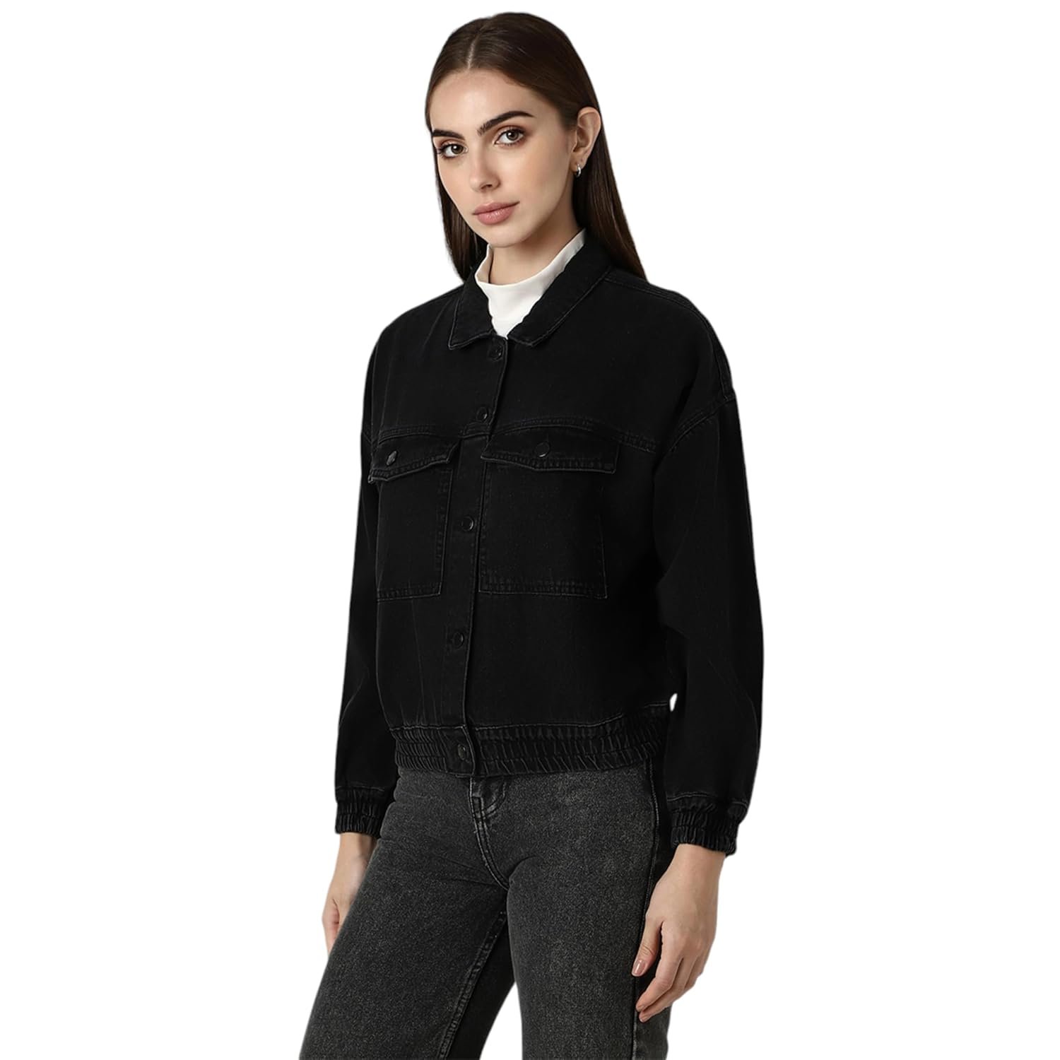 Van Heusen Women's Regular Fit Casual Solid Denim Jacket - Image 2