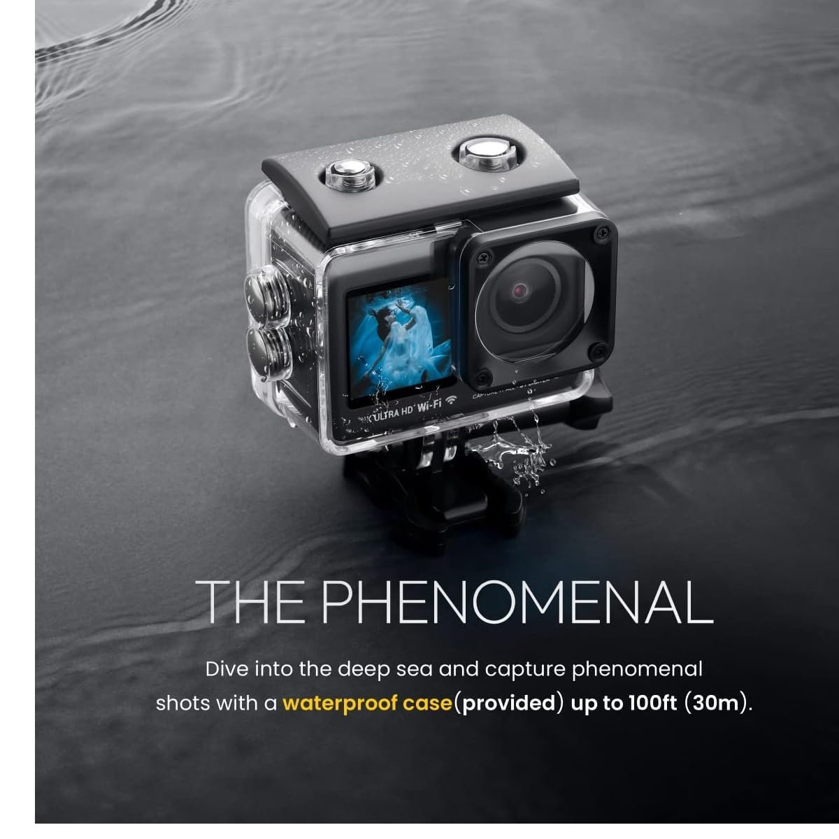 Digitek GoCAM DAC-101 5K 30FPS 48MP WiFi Action Camera with Dual Touch Screen, 150° Wide Angle, 6-Axis EIS, External MIC, Waterproof Case, 2×1350mAh Batteries & Accessories Kit (Black). - Image 5