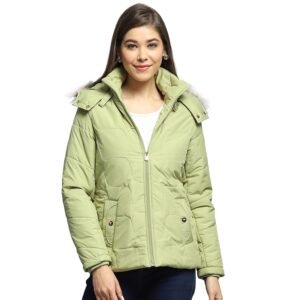 Monte Carlo Womens Self Design Green Detachable Hood Full Sleeve Jacket