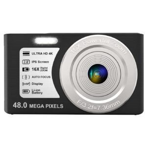 LEQTRONIQ 4K Digital Camera 48 MP Camera with 32GB SD Card, 16x Digital Zoom & Autofocus Compact Camera for Recording, Vlogging, Streaming with 1 Year Warranty (2 Batteries) (Black)
