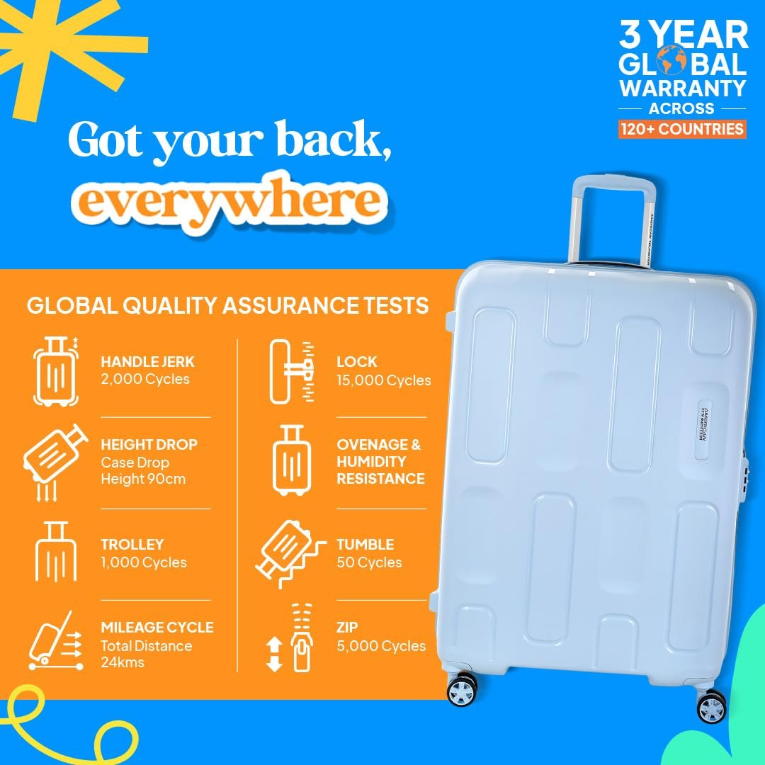 American Tourister Large Ivy 2.0-8 Wheel, 79 CM Hard PP Check-in Suitcase for Travel/Trolley Bag for Travel/Travel Bag with Combination Lock & Smooth Sliding Double Wheel - Blue Frog - Image 6