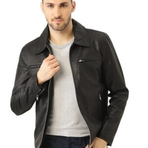 Leather Retail Men’s Black Solid Jacket