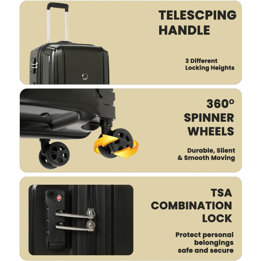 Delsey Paris Brisban 66 cms Medium Size Check-in Polypropylene Hard Sided 8 Wheels Spinner Suitcase/Trolley Bag for Travel with TSA Lock- Black - Image 8