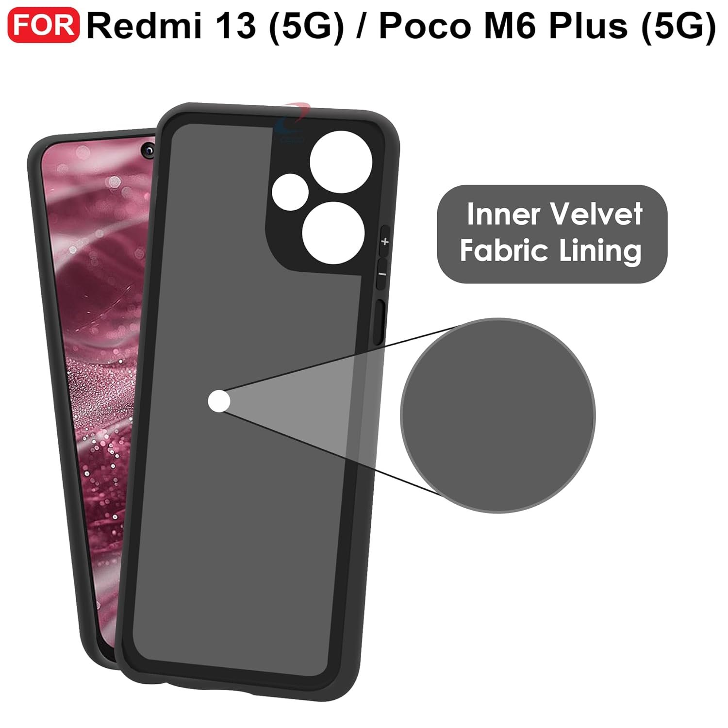 CEDO Redmi 13 (5G) / Poco M6 Plus (5G) Back Cover | Camera Bump Protection Inner Fabric Lining | Soft Case Cover (Black) - Image 4