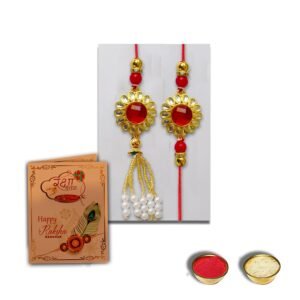 Kundhan Rakhi Combo With Roli chawal and Rakshabandhan Greeting card For Man(1R_RL)