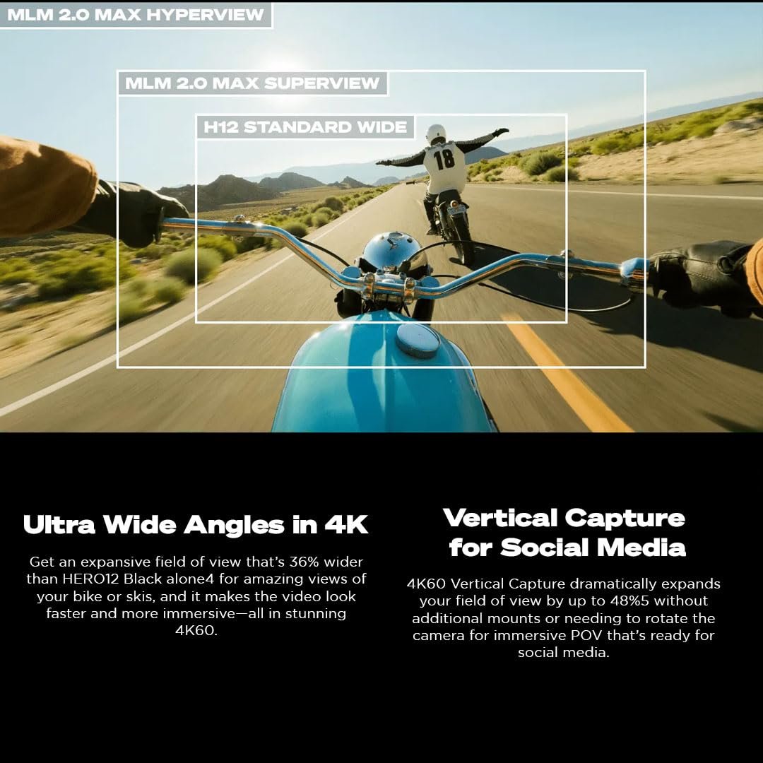 GoPro HERO12 Waterproof Action Camera with Front & Rear LCD Screens, 5.3K60 Ultra HD Video, HyperSmooth 6.0 + AutoBoost, Live Streaming with Enduro Battery (1-Yr International + 1-Yr India Warranty) - Image 6