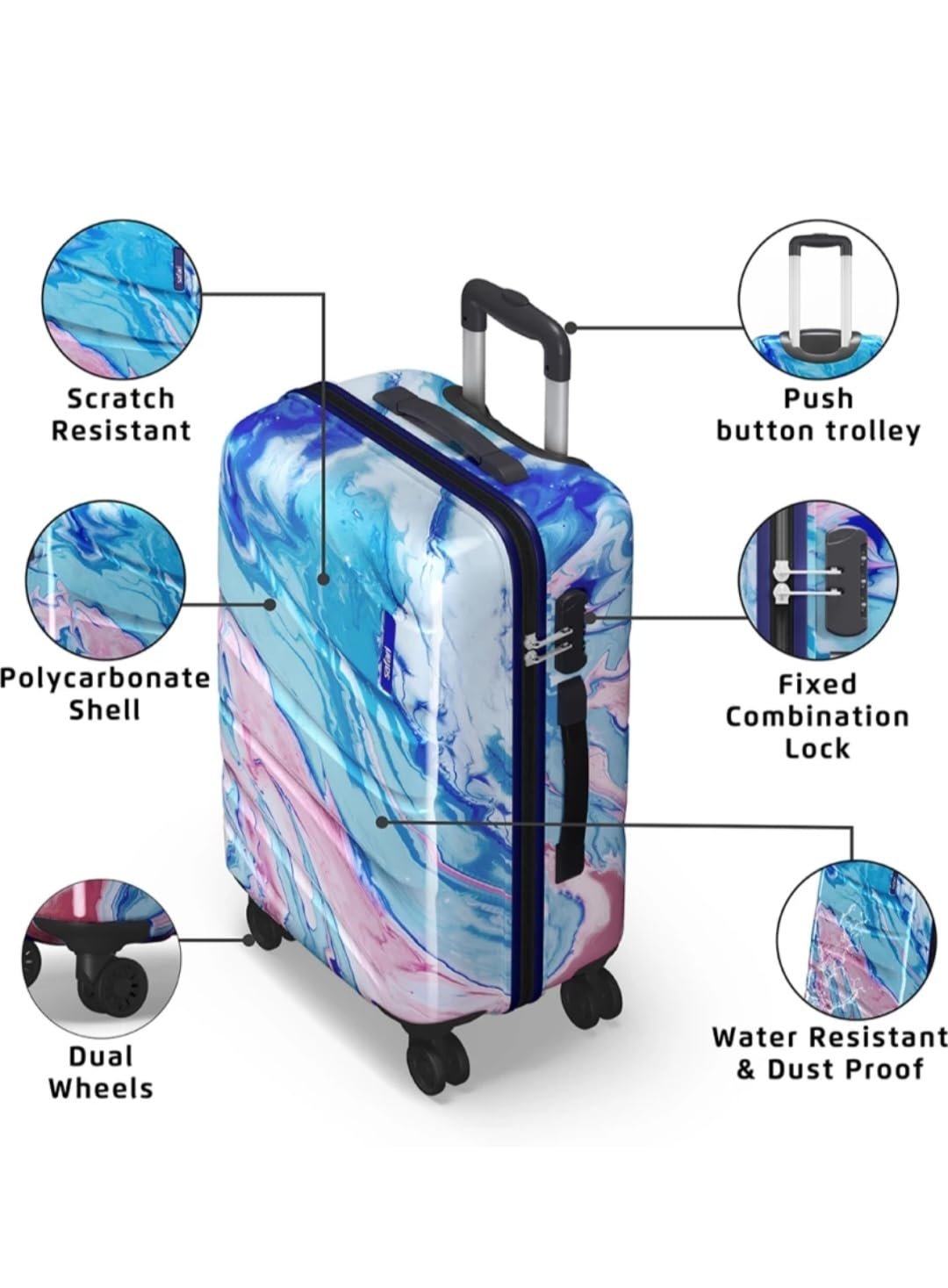 PC Hard Shell 8 Spinner Wheels Safari Printed Medium Size 24 Inch Trolley Bag for Travel with Dual Wheels Hue, Multicolor - Image 3