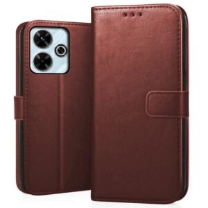 CEDO Redmi 13 (5G) / Redmi 13 Prime Edition/Poco M6 Plus (5G) Flip Cover | Leather Finish | Inside Pockets & Inbuilt Stand | Shockproof Wallet Style Magnetic Closure Back Case Flipcover (Brown)