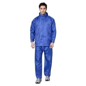 THE CLOWNFISH Men’s Polyester Waterproof Standard Length Raincoat Double Coating Reversible Rain Suit With Hood & Inner Mobile Pocket, Set Of Top And Bottom.
