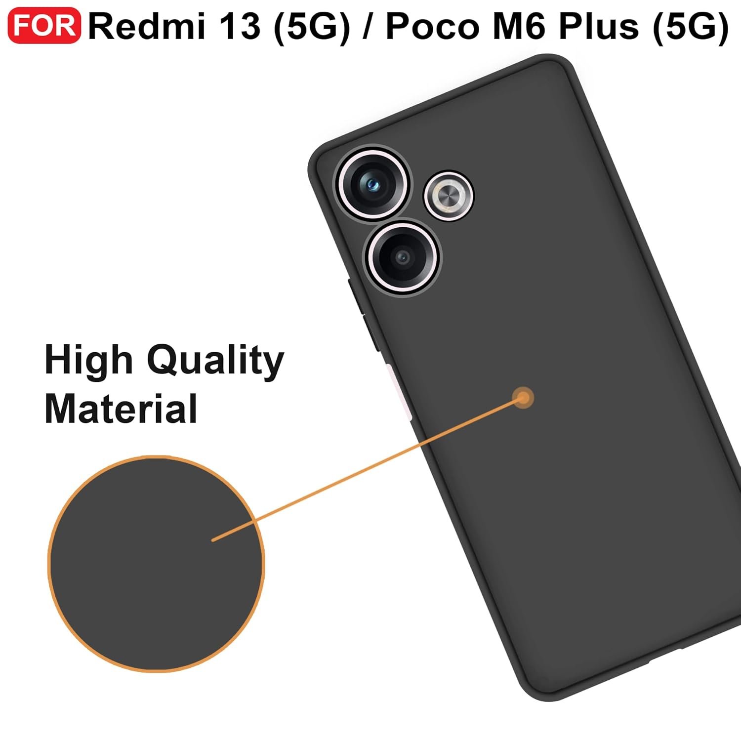 CEDO Redmi 13 (5G) / Poco M6 Plus (5G) Back Cover | Camera Bump Protection Inner Fabric Lining | Soft Case Cover (Black) - Image 5