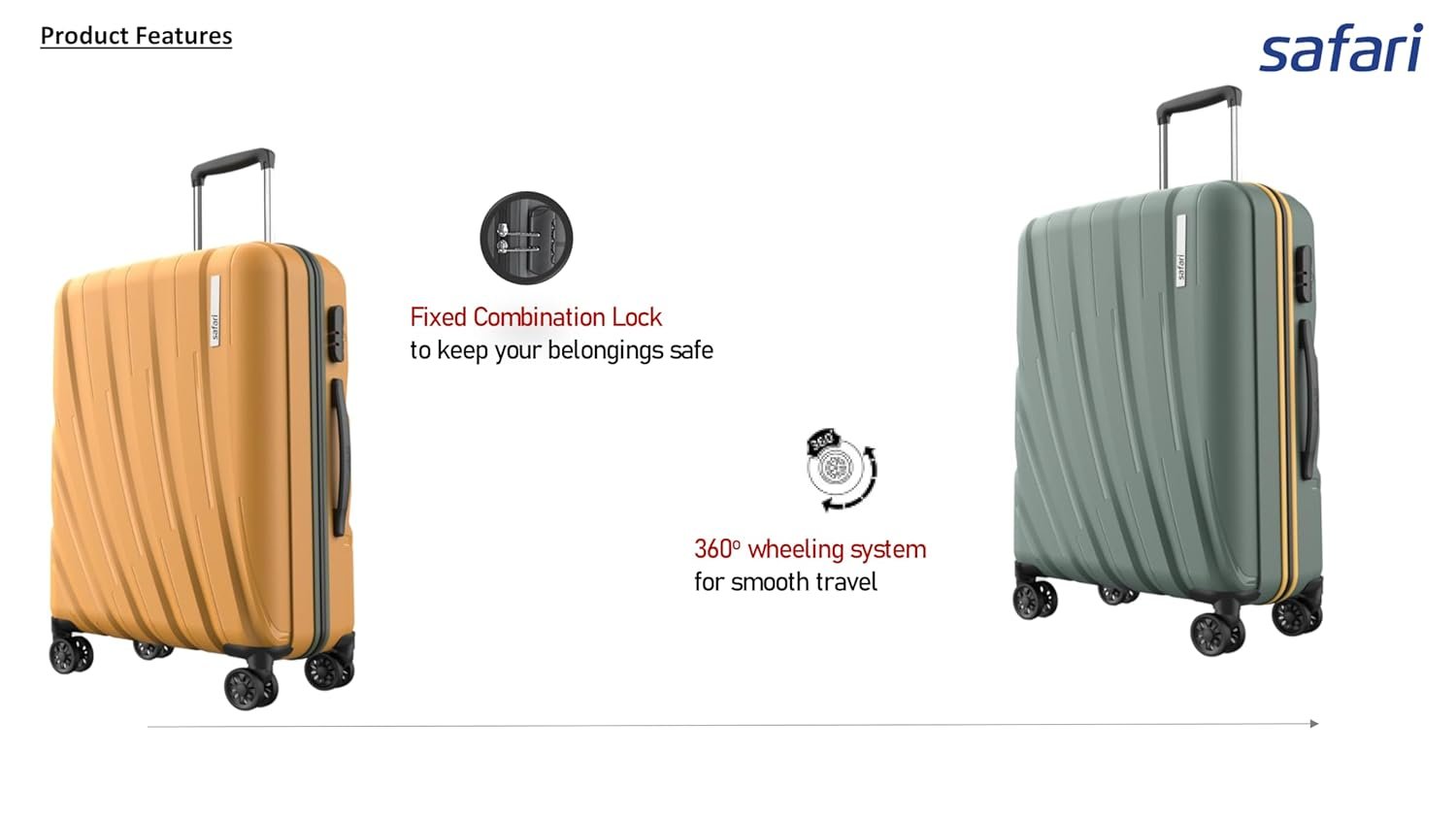 Safari Polyproplyene Hard Shell Cairo 8 Wheels, 5 Years Warranty (Cabin & Check-in) Trolley Spinner Luggage Set of 3, 55Cm, 66Cm & 75Cm, Small, Medium, Large (SAGE Green) - Image 4