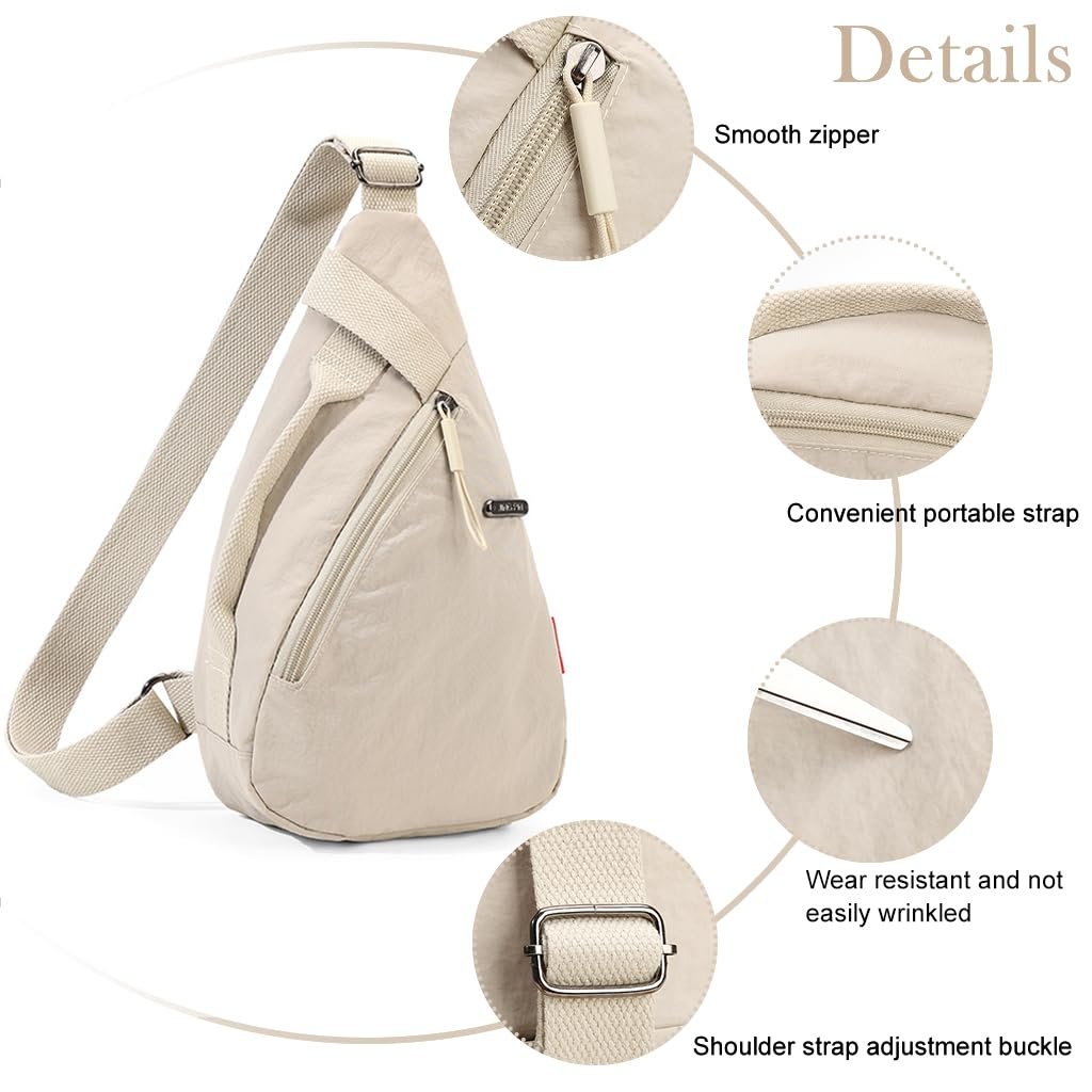 PALAY® Chest Bag for Women Men Fashion Nylon Lightweight Shoulder Bag Front Back Sling Shoulder Bag Zipper Pouch Day Bag with Handle Casual Beige Chest Bag for Hiking, Work - Image 3