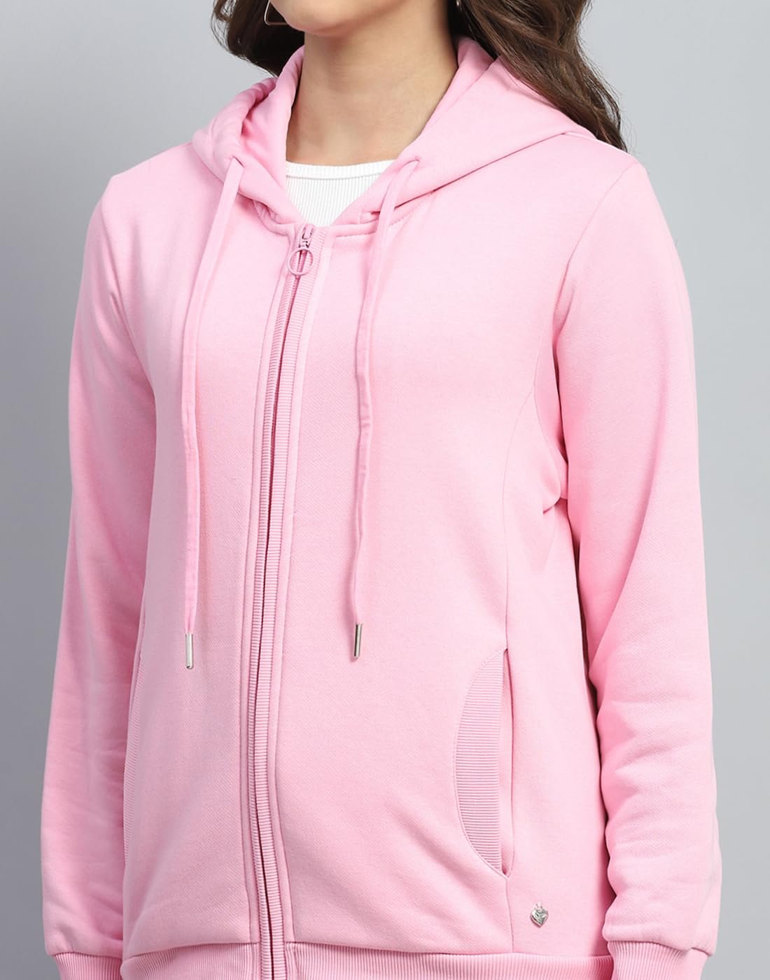 Monte Carlo Womens Solid Hooded Neck Full Sleeve Sweatshirt (22408555) - Image 7