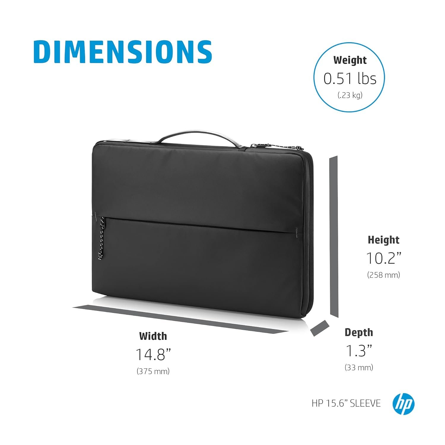 HP Polyester 15-inch Laptop Sleeve with Water Resistance, Padded Protection and Quick Access Pocket - 14V33AA, Black - Image 3