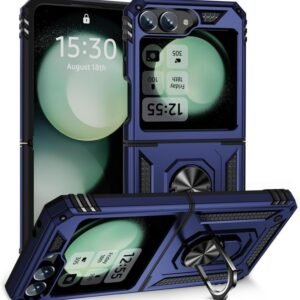 SmartLike Tough Armor Samsung Galaxy Z Flip 6, Bumper Back Case Cover | Ring Holder & Sliding Camera Shield Cover | 360 Degree Protection Back Case Cover for Samsung Galaxy Z Flip 6 – Blue
