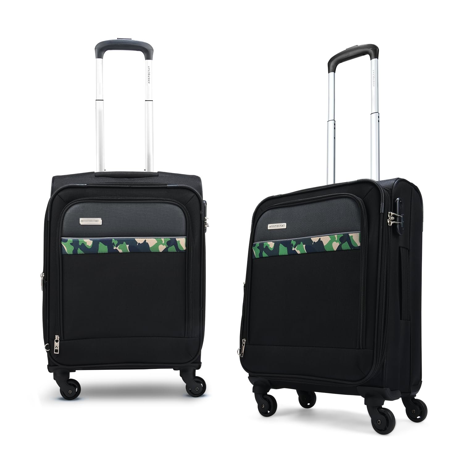 Aristocrat Cabin Commander 55Cms Premium Polyester with PVC Coating Softshell Sided Size 4 Wheels Small Black Inline Suitcase, Medium - Image 2