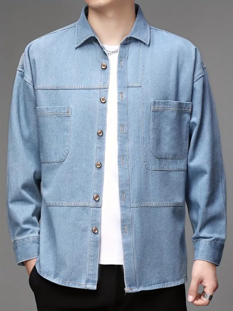 GRECIILOOKS Men’s Casual Denim Shirt's | Full Sleeve Regular Fit Jeans Shirt | Stylish Blue Denim Shirts for Men | Versatile for Everyday Wear - Image 3