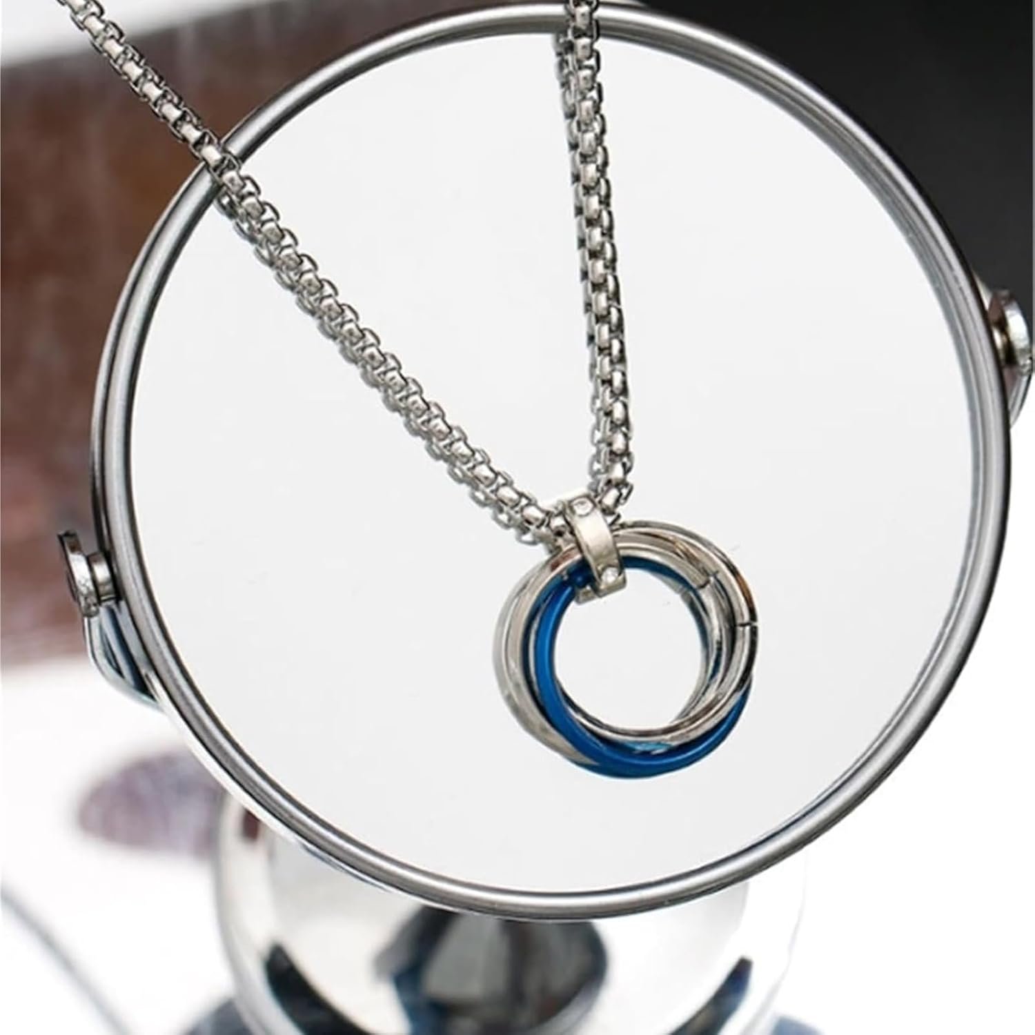 Silver Chain for Man, Blue Three-Ring Necklace for Men, Stylish Neck Chain for Boys, Anime Accessories, Locket for Men, Fashion Jewelry - Image 4