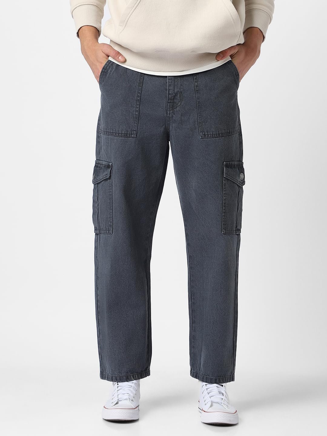 Urbano Fashion Men's Loose Mid Rise Baggy Fit Cargo Jeans with 6 Pockets Non-Stretchable - Image 3