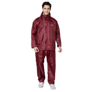 THE CLOWNFISH Men’s Polyester Waterproof Standard Length Raincoat Double Coating Reversible Rain Suit With Hood & Inner Mobile Pocket, Set Of Top And Bottom.