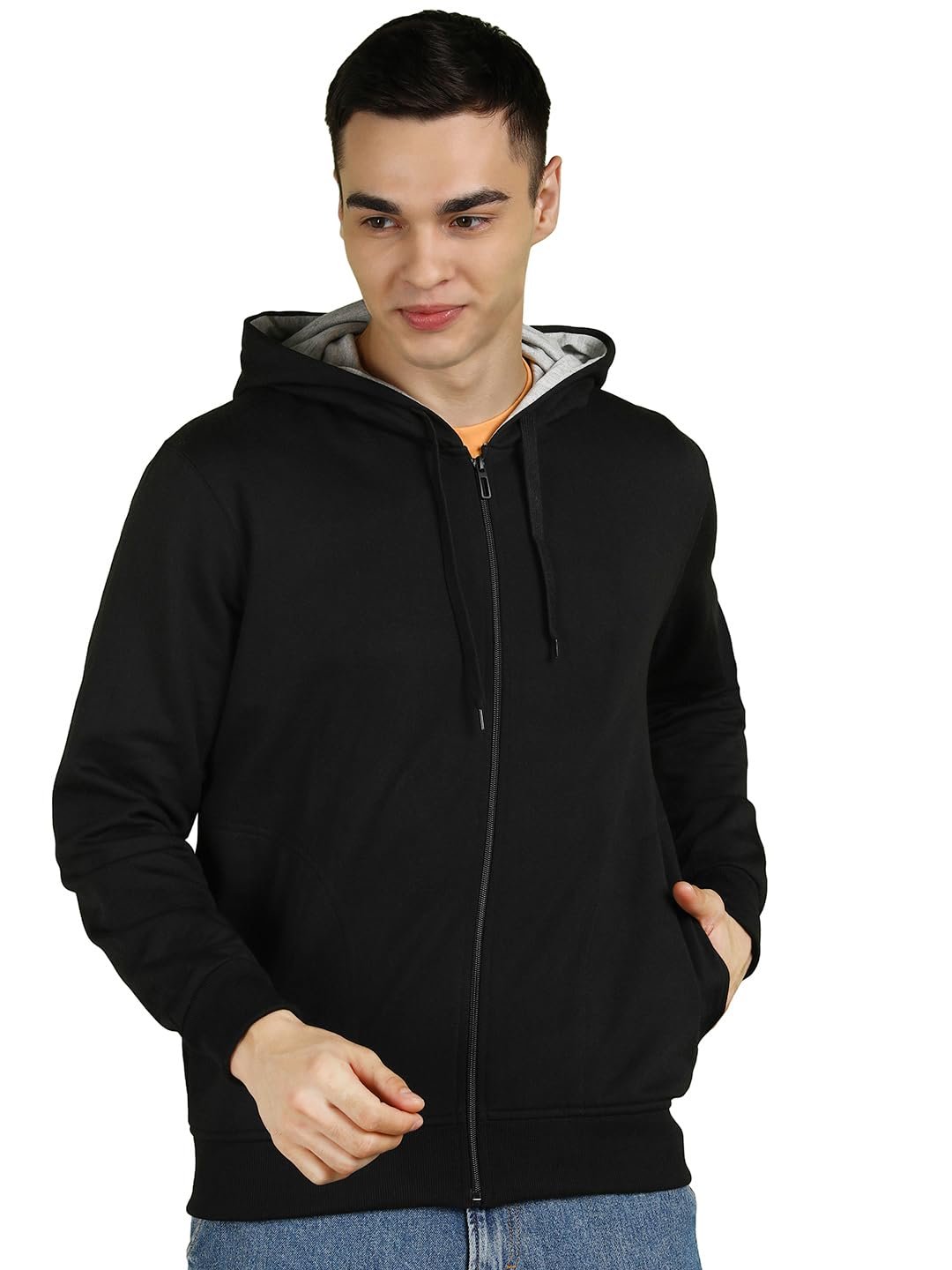Alan Jones Clothing Men’s Solid Zipper Hooded Sweatshirt | Ribbed Hem, Lined Hood, Side Pockets, Durable Zip | Multiple Colors
