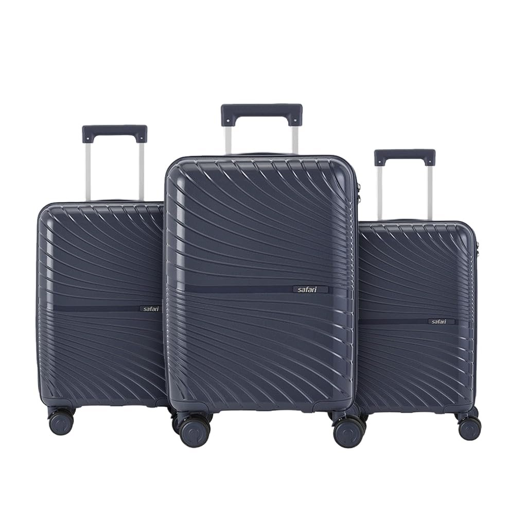 Safari Polycarbonate Hard Shell Atlantis 8 Wheels, Anti-Theft Zipper (Cabin & Check-in) Trolley Spinner Luggage Set of 3, 59Cm, 69Cm & 79Cm, Small, Medium, Large (Blue)