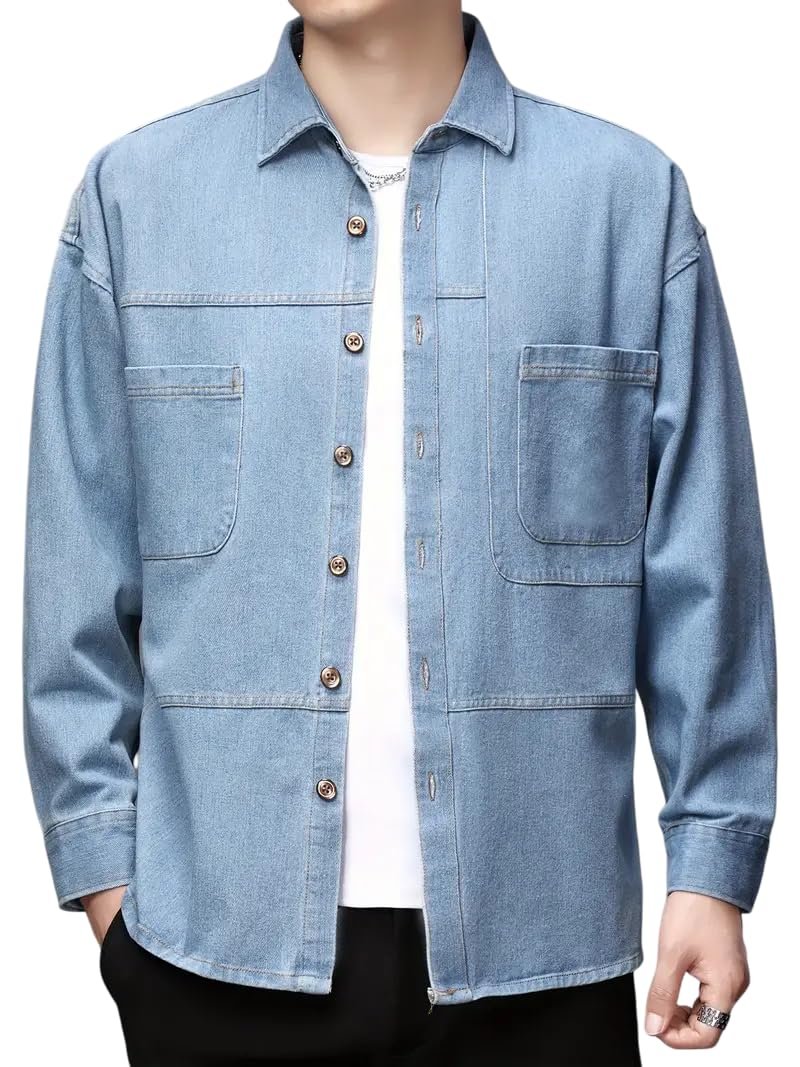 GRECIILOOKS Men’s Casual Denim Shirt's | Full Sleeve Regular Fit Jeans Shirt | Stylish Blue Denim Shirts for Men | Versatile for Everyday Wear