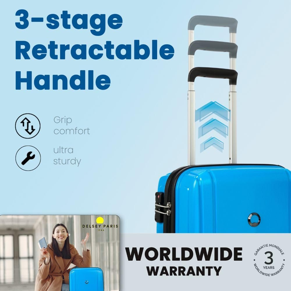 Delsey Paris Brisban 66 cms Medium Size Check-in Polypropylene Hard Sided 8 Wheels Spinner Suitcase/Trolley Bag for Travel with TSA Lock- Cyan Blue - Image 6