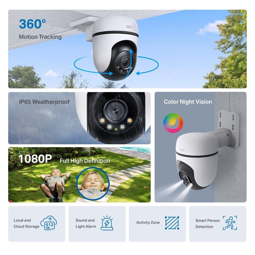 Tapo C500 Outdoor Pan/Tilt Home Security WiFi Smart Camera | 2MP 1080p Full HD Live View | 360° Visual Coverage | Night Vision | Support Alexa and Google Assistant | 2-Way Audio - Image 6