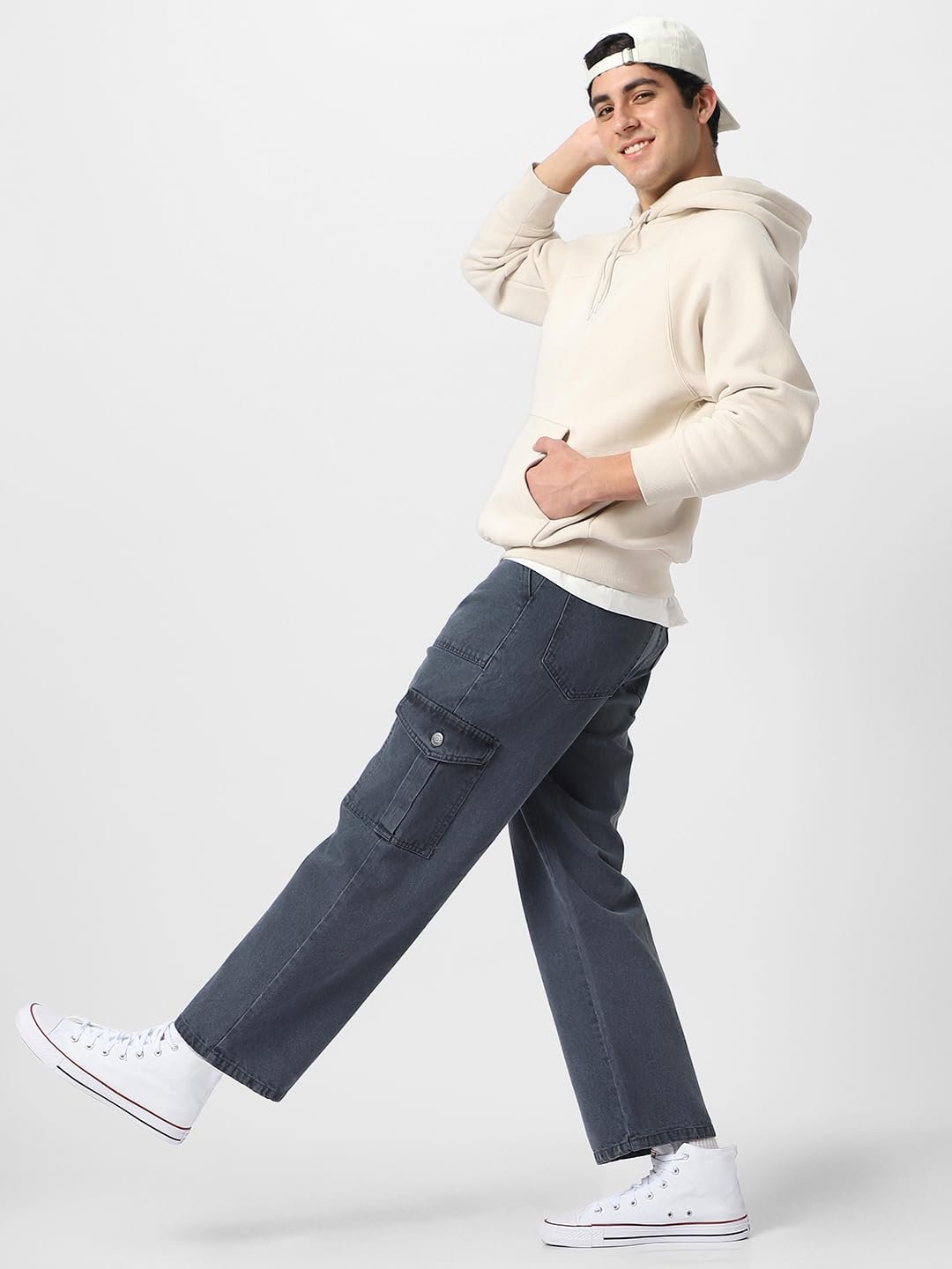 Urbano Fashion Men's Loose Mid Rise Baggy Fit Cargo Jeans with 6 Pockets Non-Stretchable - Image 7