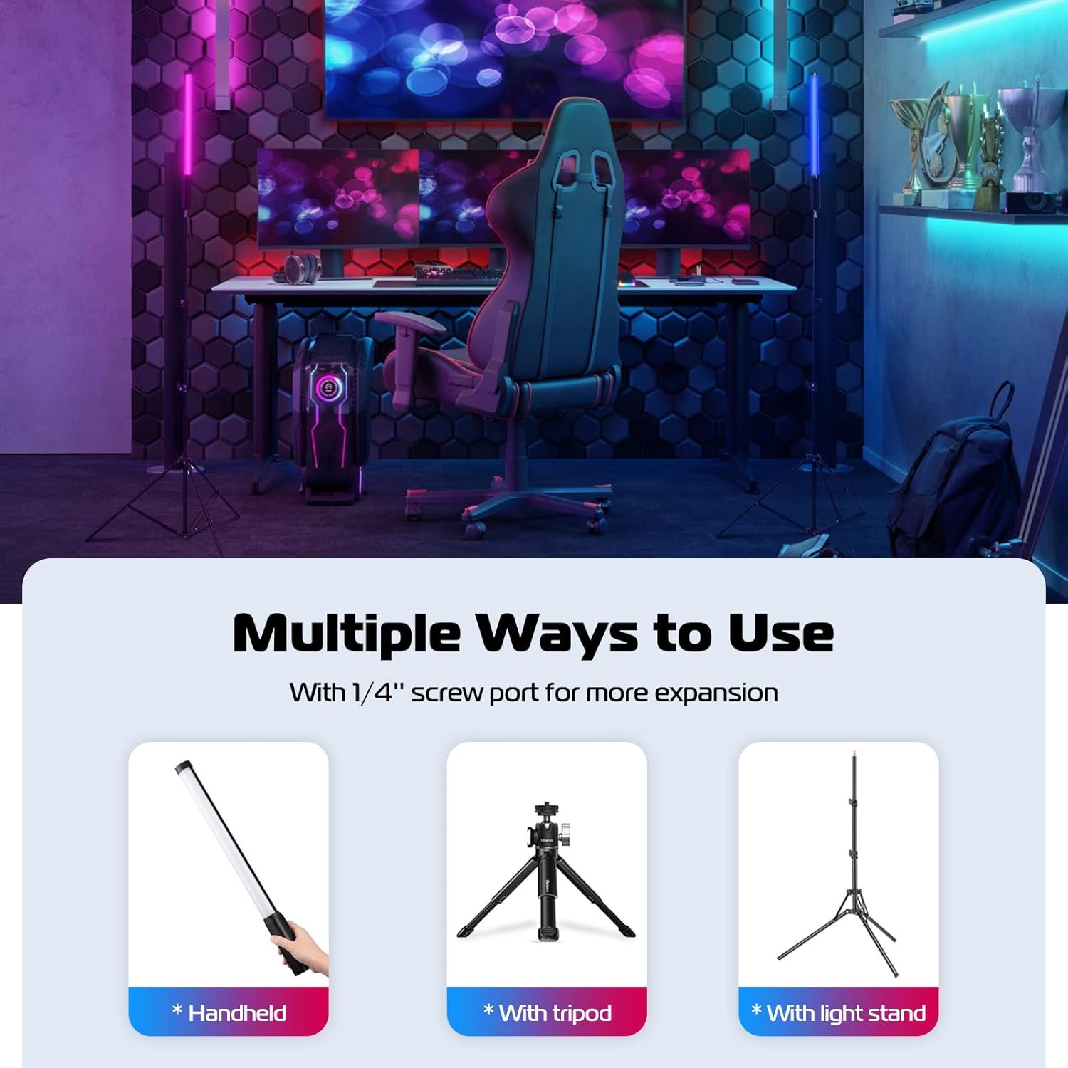 Ulanzi VL119 RGB LED Light Wand, 360°RGB Video Wand Stick for Photography, 2600mAh Built-in Rechargable Cube Light, 2500-9000K Dimmable Camera Light w LCD - Image 7