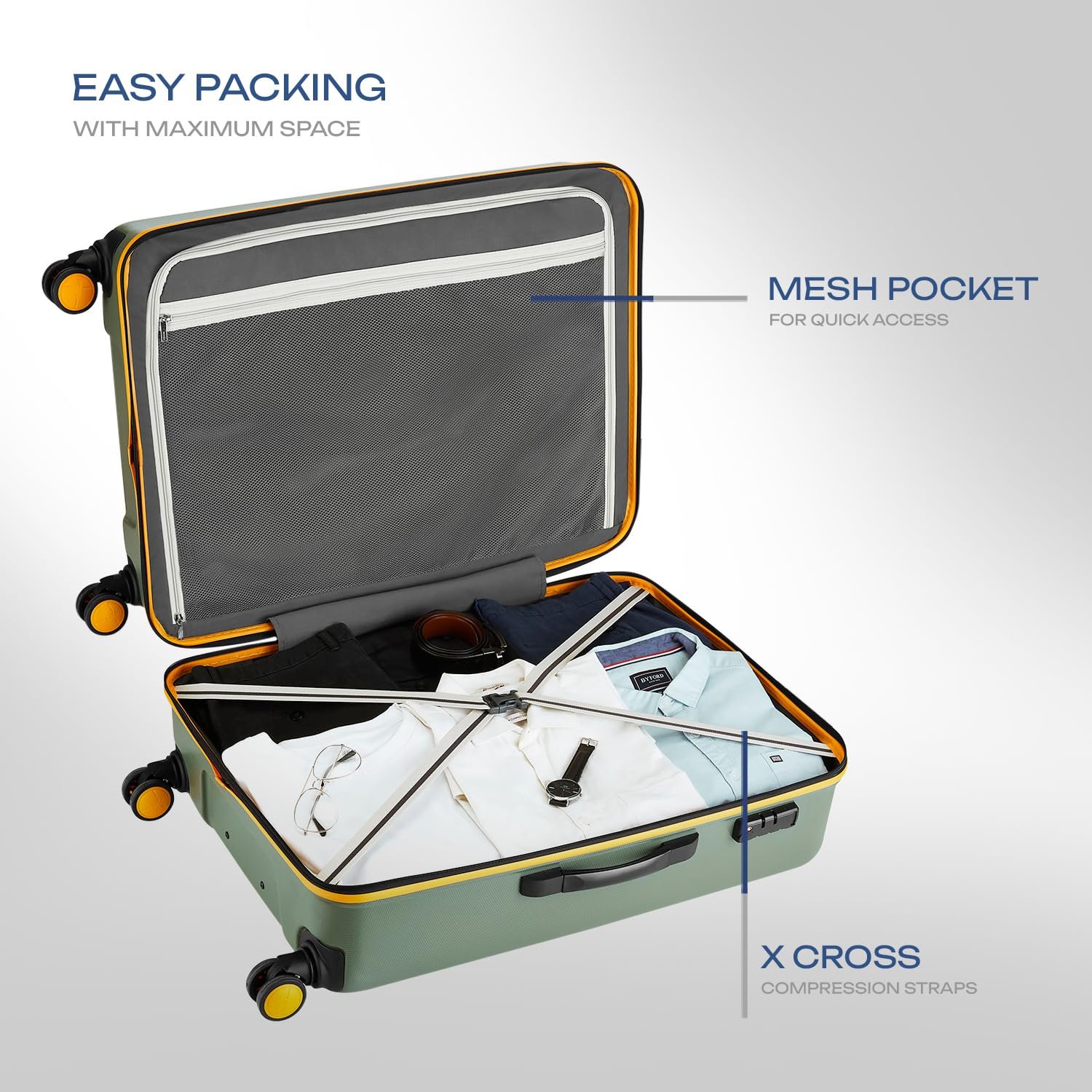 Safari Defender 8 Wheels 68cm Medium Size Trolley Bag, Hard Case Polycarbonate, 360 Degree Wheeling Luggage, TSA Lock, Anti-Theft Zippers, Suitcase for Travel, Trolley Bags for Travel, Thyme Green - Image 4